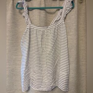 LOFT White Tank Top with Navy Stripes
